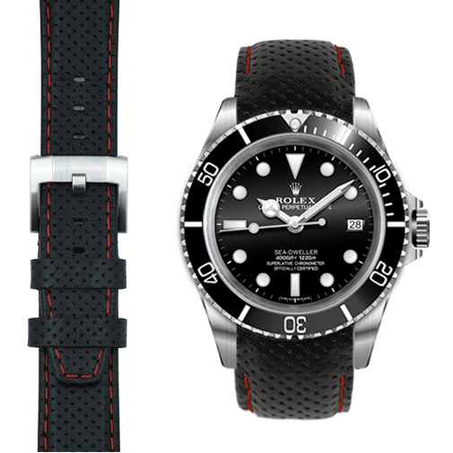 Curved End Racing Leather Strap for Rolex Sea-Dweller with Tang Buckle