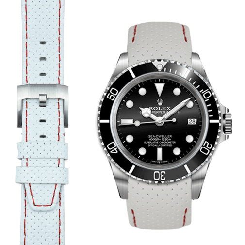 Curved End Racing Leather Strap for Rolex Sea-Dweller with Tang Buckle