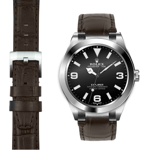 Steel End Link Leather Strap for Rolex Explorer I with Tang Buckle