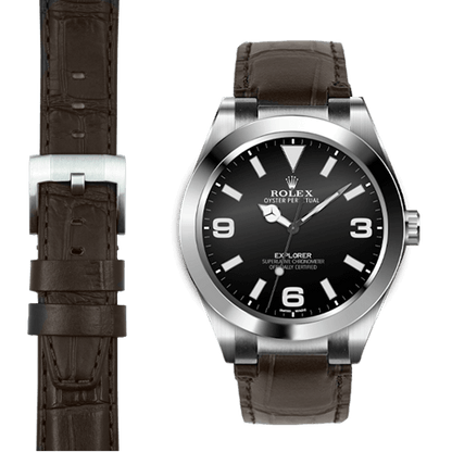 Steel End Link Leather Strap for Rolex Explorer I with Tang Buckle