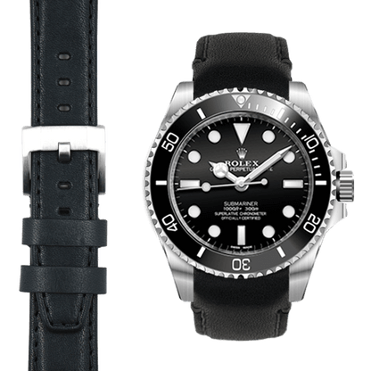 Curved End Leather Strap for Rolex Sub Ceramic No-Date with Tang Buckle