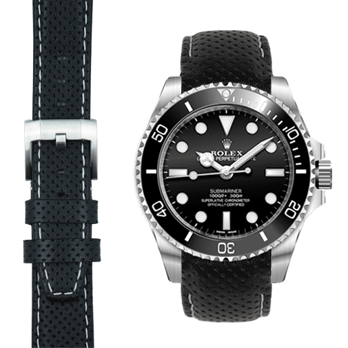 Curved End Racing Leather Strap with Tang Buckle for Rolex Sub Ceramic No-Date