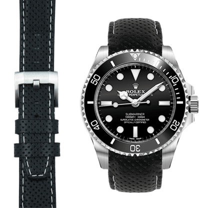 Curved End Racing Leather Strap with Tang Buckle for Rolex Sub Ceramic No-Date