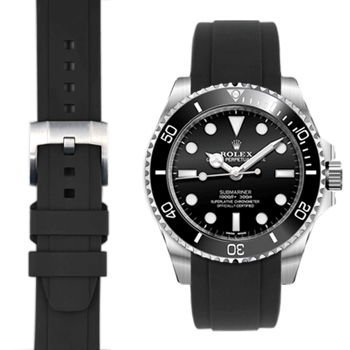 Curved End Rubber Strap with Tang Buckle for Rolex Sub Ceramic No-Date