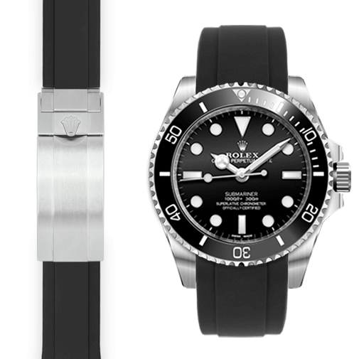 Curved End Rubber Strap for Rolex Sub Ceramic No-Date Deployant