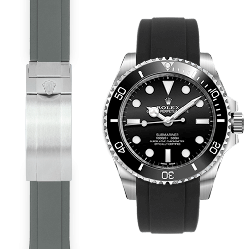 Curved End Rubber Strap for Rolex Sub Ceramic No-Date Deployant