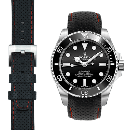 Curved End Racing Leather Strap with Tang Buckle for Rolex Sub Ceramic No-Date