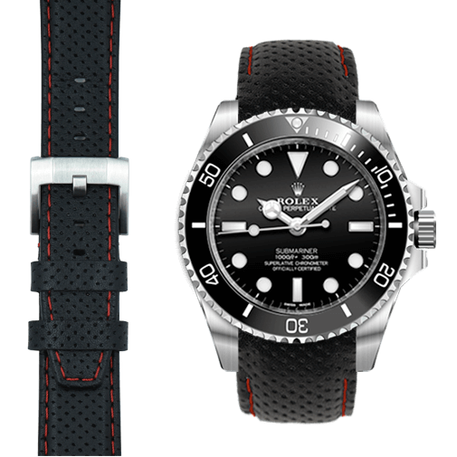 Curved End Racing Leather Strap with Tang Buckle for Rolex Sub Ceramic No-Date