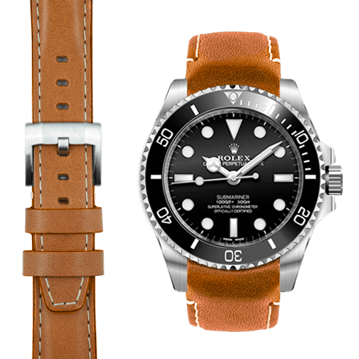 Curved End Leather Strap for Rolex Sub Ceramic No-Date with Tang Buckle