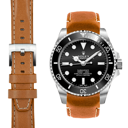 Curved End Leather Strap for Rolex Sub Ceramic No-Date with Tang Buckle