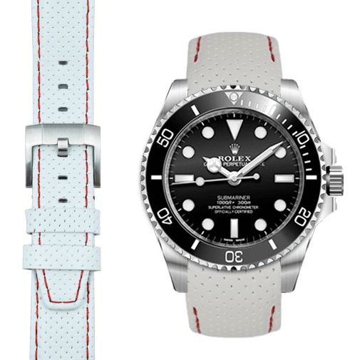 Curved End Racing Leather Strap with Tang Buckle for Rolex Sub Ceramic No-Date