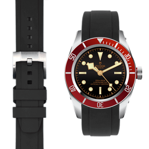 Curved End Rubber Strap for Tudor Heritage Black Bay with Tang Buckle