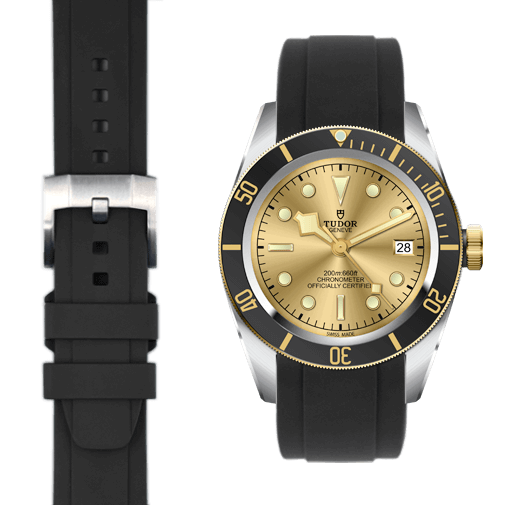 Curved End Rubber Strap for Tudor Black Bay Steel & Black Bay Steel & Gold