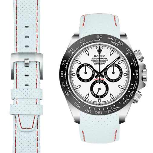 Curved End Racing Leather Strap for Rolex Ceramic Daytona with Tang Buckle