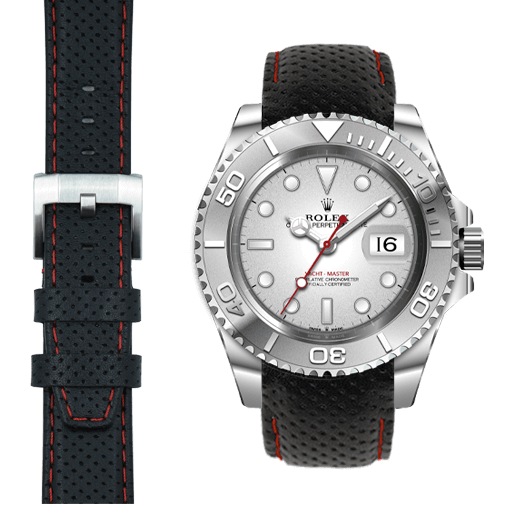 Curved End Racing Leather Strap for Rolex Yacht-Master with Tang Buckle