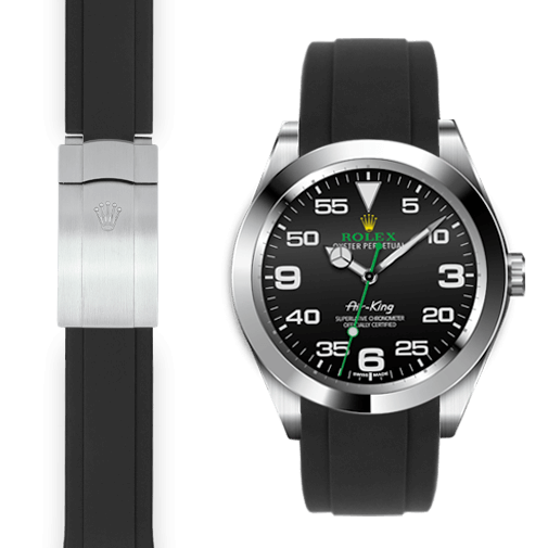 Curved End Rubber Strap for Rolex Air-King Deployant