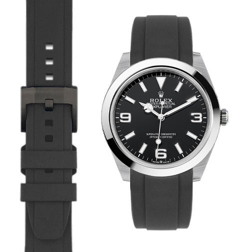 Curved End Rubber Strap for Rolex Explorer I 40mm with Tang Buckle