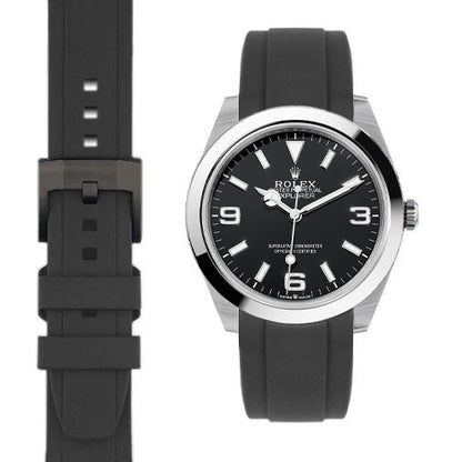 Curved End Rubber Strap for Rolex Explorer I 40mm with Tang Buckle