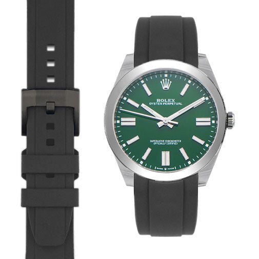 Curved End Rubber Strap for Rolex Oyster Perpetual 41mm with Tang Buckle
