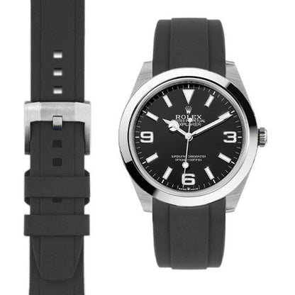 Curved End Rubber Strap for Rolex Explorer I 40mm with Tang Buckle