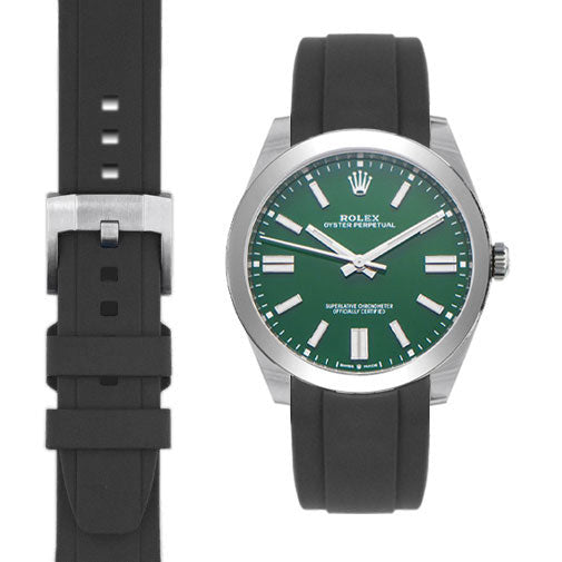 Curved End Rubber Strap for Rolex Oyster Perpetual 41mm with Tang Buckle