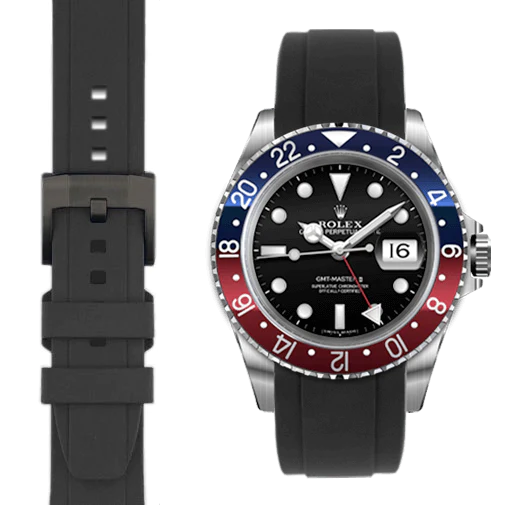 CURVED END RUBBER STRAP FOR ROLEX GMT MASTER I & II WITH TANG BUCKLE
