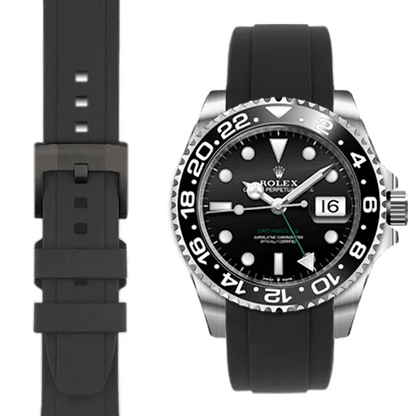 Curved End Rubber Strap for Rolex GMT Master II Ceramic with Tang Buckle
