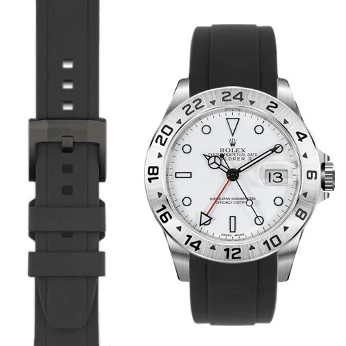 Curved End Rubber Strap for Rolex Explorer II with Tang Buckle