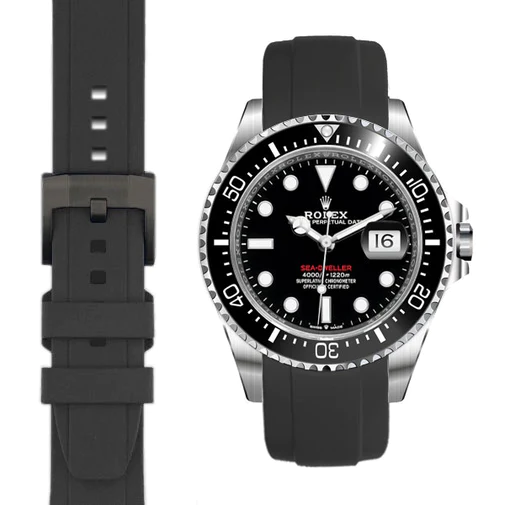 Curved End Rubber Strap for Rolex Sea-Dweller 43mm with Tang Buckle