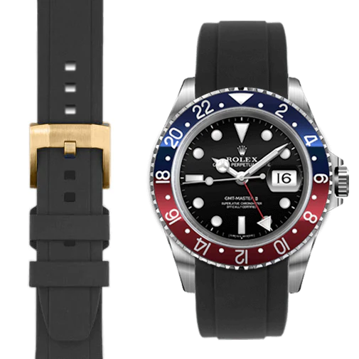 CURVED END RUBBER STRAP FOR ROLEX GMT MASTER I & II WITH TANG BUCKLE