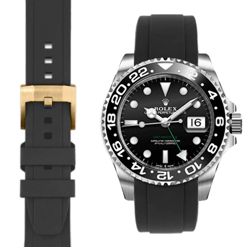 Curved End Rubber Strap for Rolex GMT Master II Ceramic with Tang Buckle