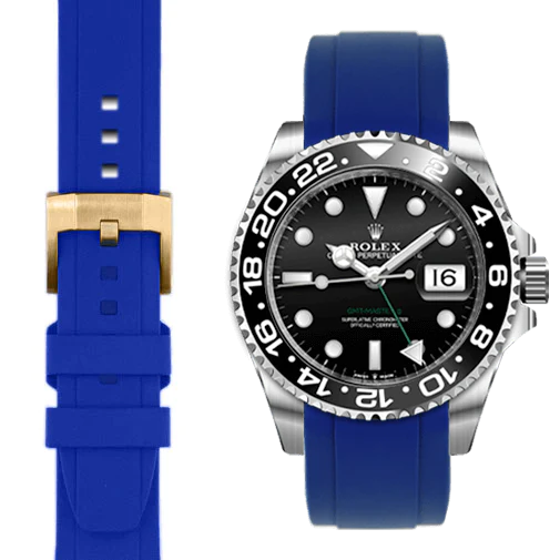 Curved End Rubber Strap for Rolex GMT Master II Ceramic with Tang Buckle