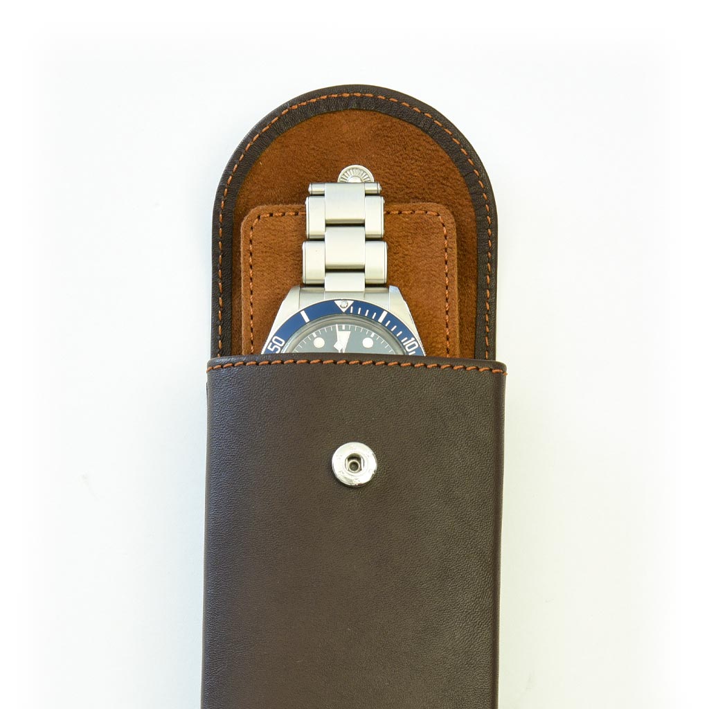 Luxury Calf Leather Watch Storage & Travel Pouch with Microfiber Interior