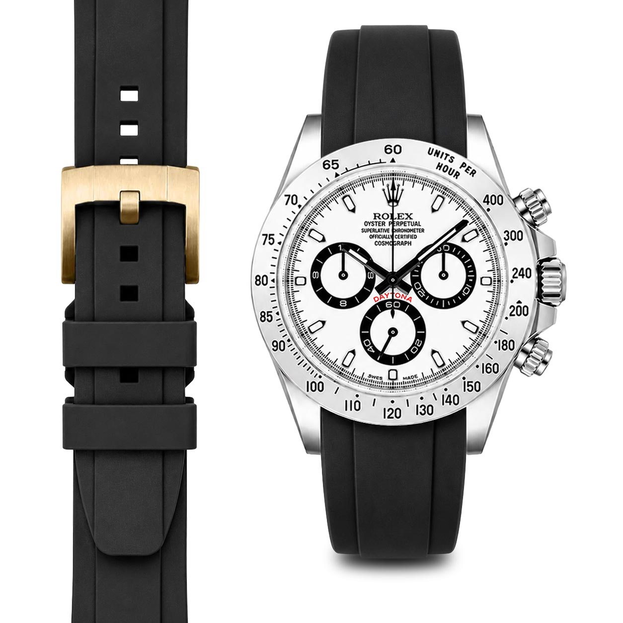 Curved End Rubber Strap for Rolex Daytona with Tang Buckle