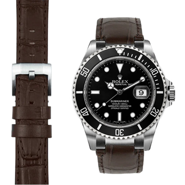 Steel End Link Leather Strap for Rolex Submariner with Tang Buckle
