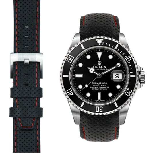 Curved End Racing Leather Strap for Rolex Submariner with Tang Buckle
