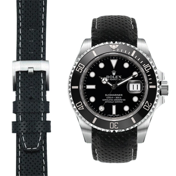 Curved End Racing Leather Strap for Rolex Submariner Ceramic with Tang Buckle