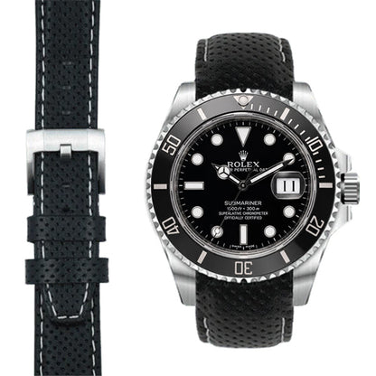 Curved End Racing Leather Strap for Rolex Submariner Ceramic with Tang Buckle