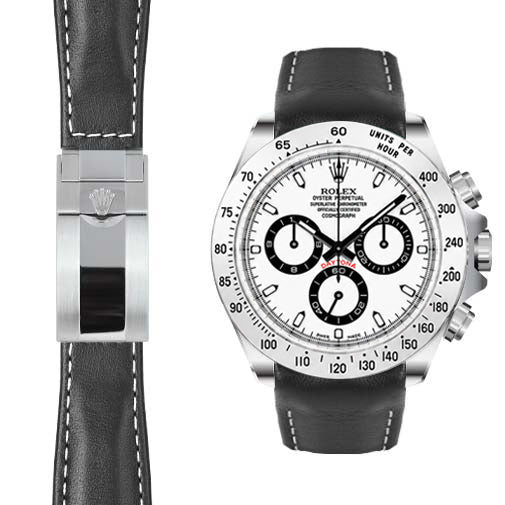 Curved End Leather Strap for Rolex Daytona Deployant