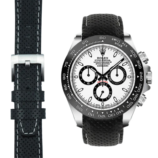 Curved End Racing Leather Strap for Rolex Ceramic Daytona with Tang Buckle
