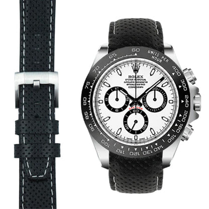 Curved End Racing Leather Strap for Rolex Ceramic Daytona with Tang Buckle