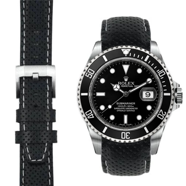 Curved End Racing Leather Strap for Rolex Submariner with Tang Buckle