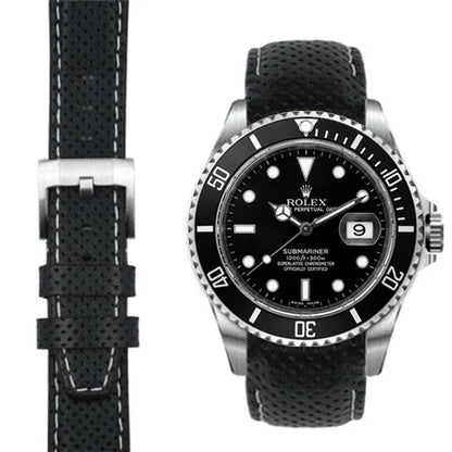 Curved End Racing Leather Strap for Rolex Submariner with Tang Buckle