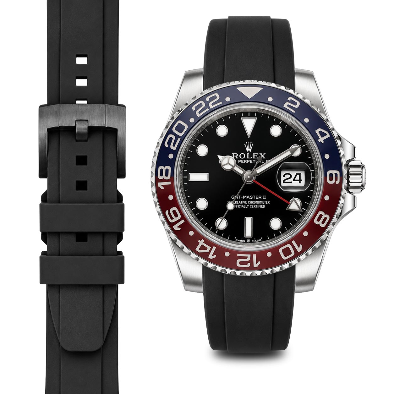 Curved End Rubber Strap for Rolex GMT Ceramic Jubilee with Tang Buckle