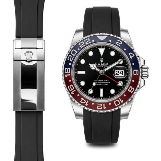 Curved End Rubber Strap for Rolex GMT Master II Ceramic Deployant (model from 2018-Present)