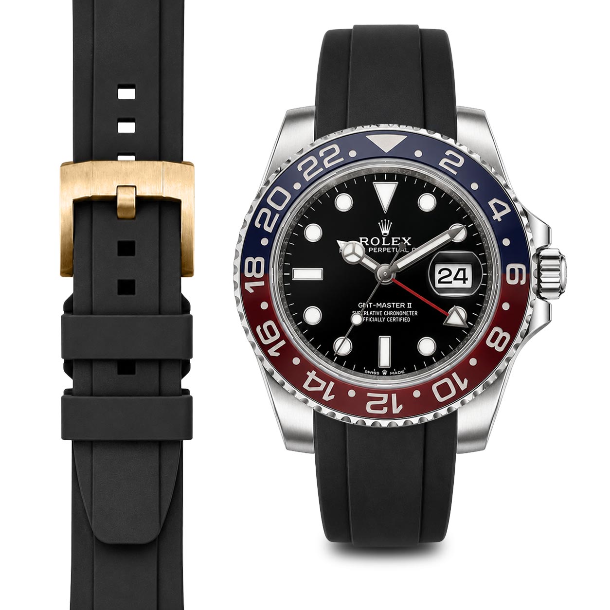 Curved End Rubber Strap for Rolex GMT Ceramic Jubilee with Tang Buckle