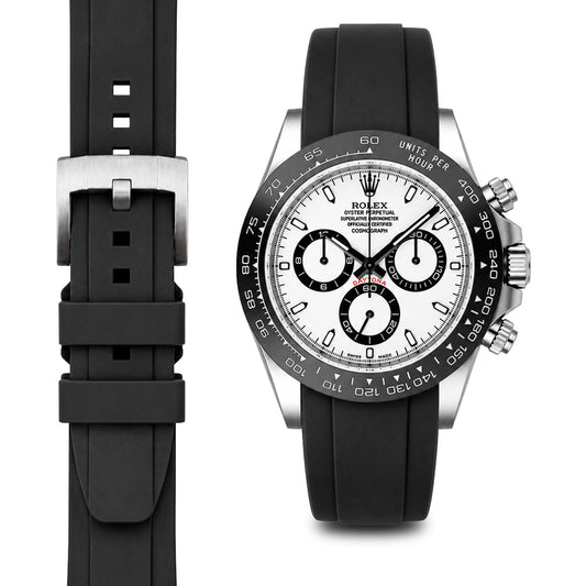Curved End Rubber Strap for Rolex Ceramic Daytona with Tang Buckle