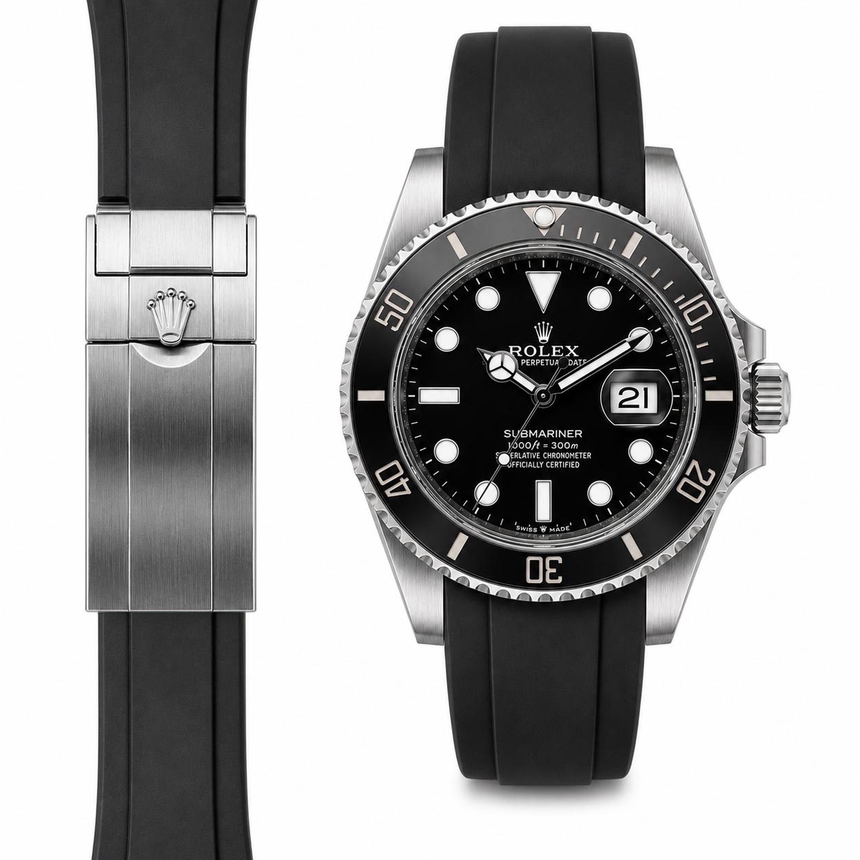 Curved End Rubber Strap for Rolex Submariner 41 Ceramic Deployant (2020 release)