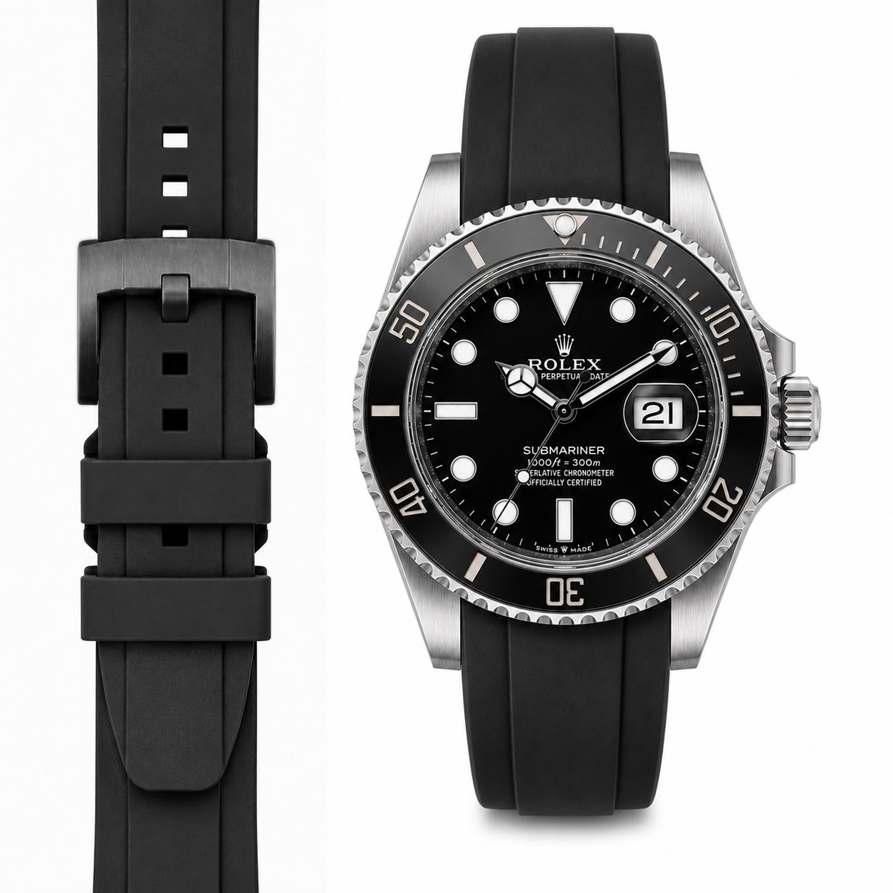 Curved End Rubber Strap for Rolex Submariner 41mm with Tang Buckle (2020 Release)
