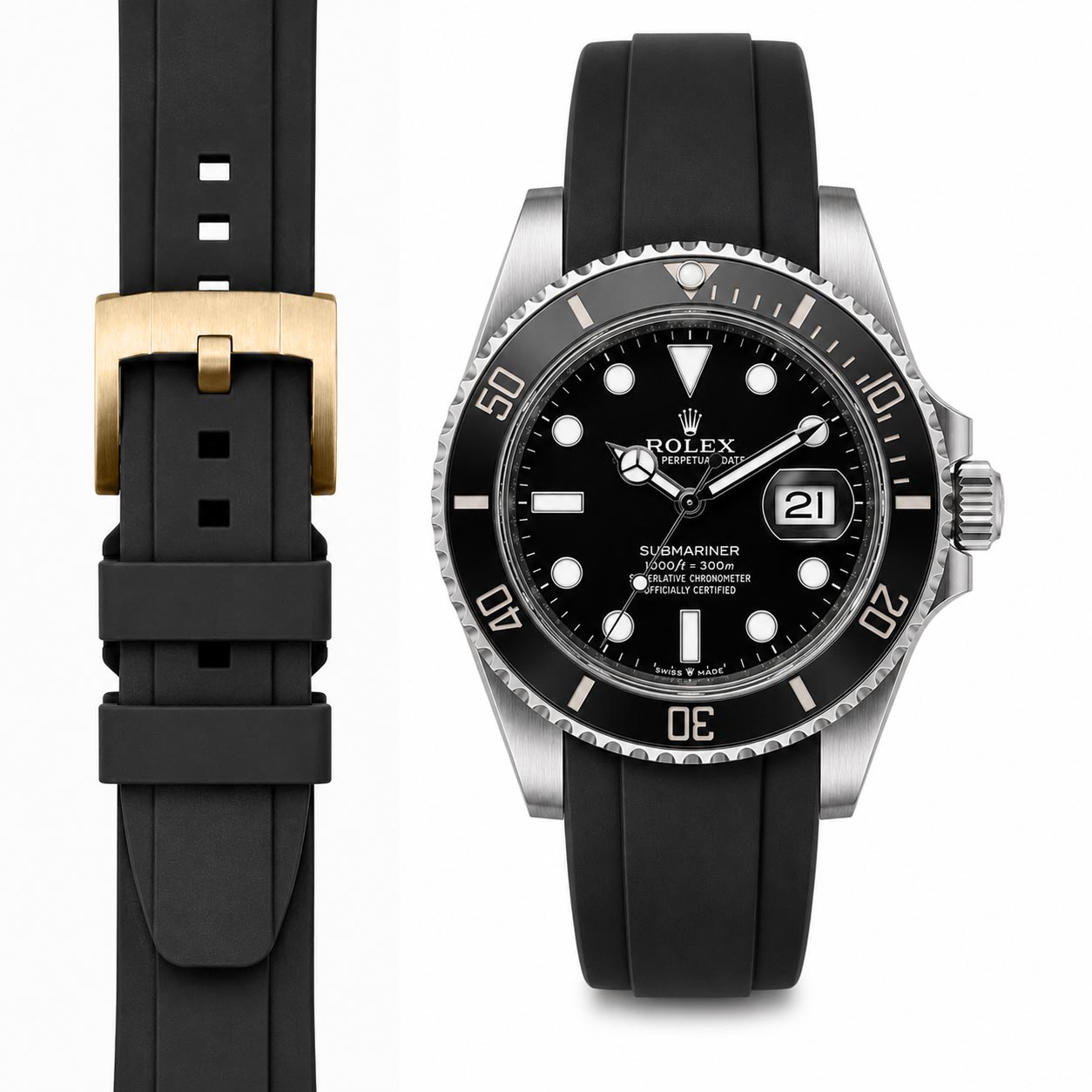 Curved End Rubber Strap for Rolex Submariner 41mm with Tang Buckle (2020 Release)